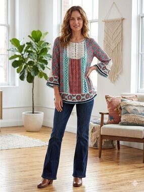 Crown & Ivy Multicolor Boho Blouse